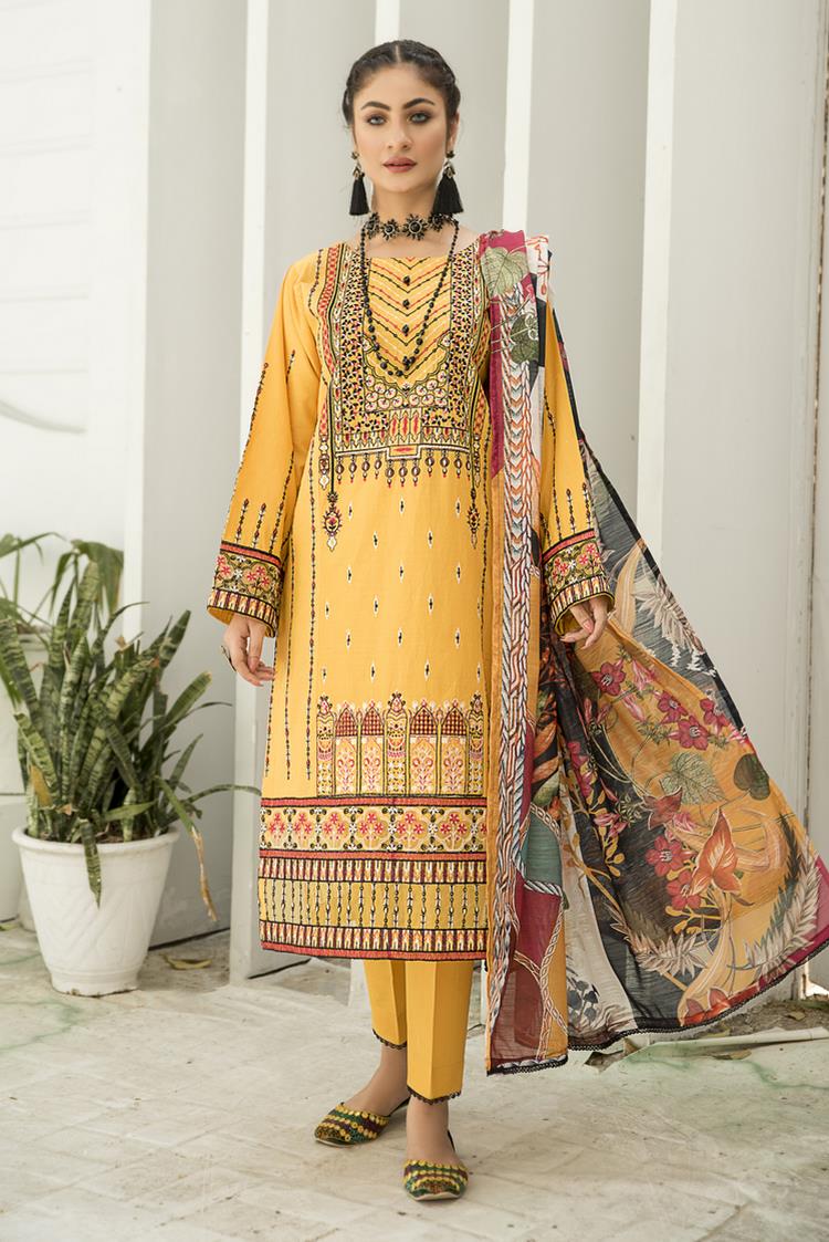 3-PC Stitched Cambric Cotton Suit