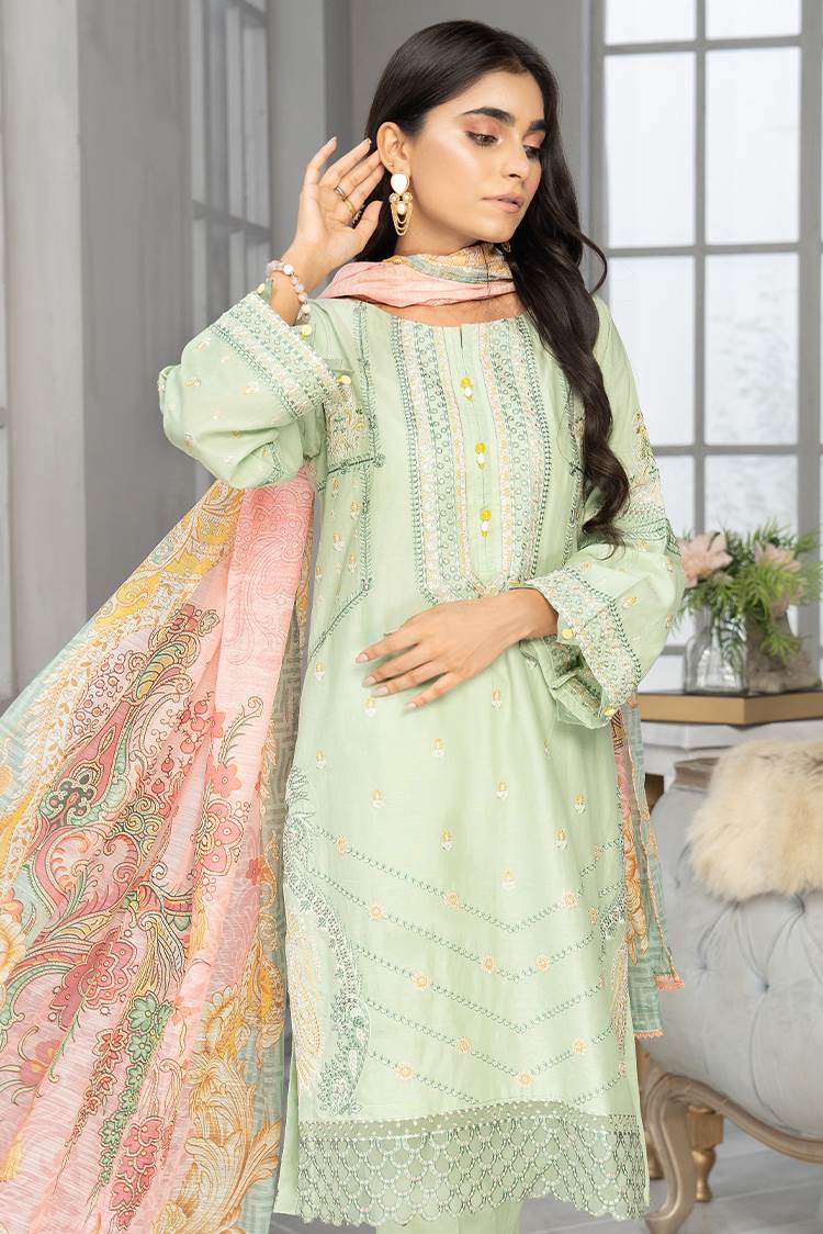 3-PC Stitched Cambric Cotton Suit