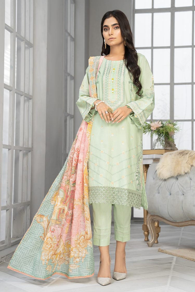 3-PC Stitched Cambric Cotton Suit