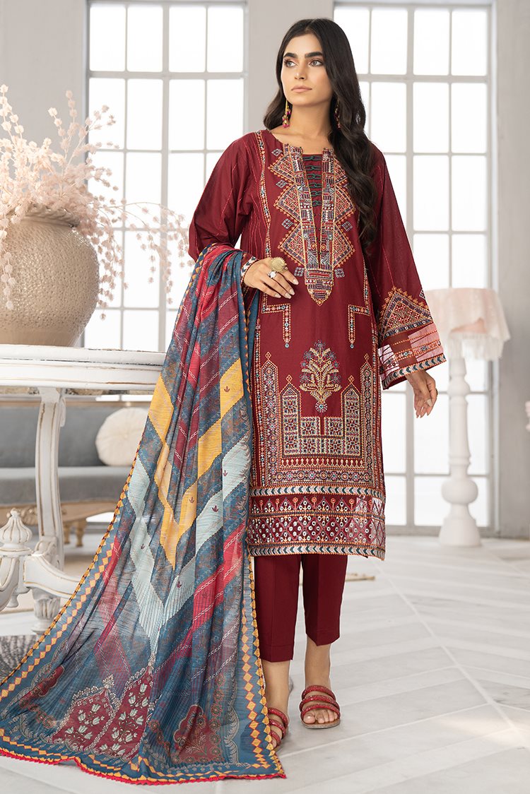 3-PC Stitched Cambric Cotton Suit