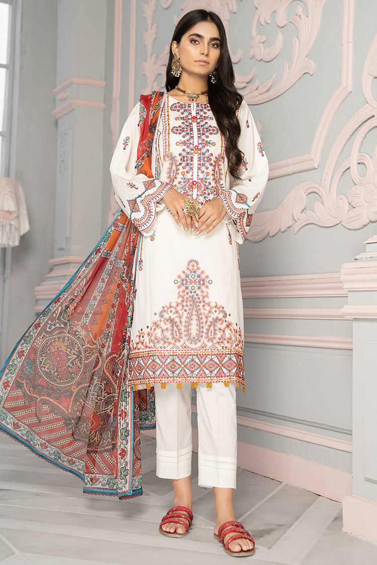 3-PC Stitched Cambric Cotton Suit