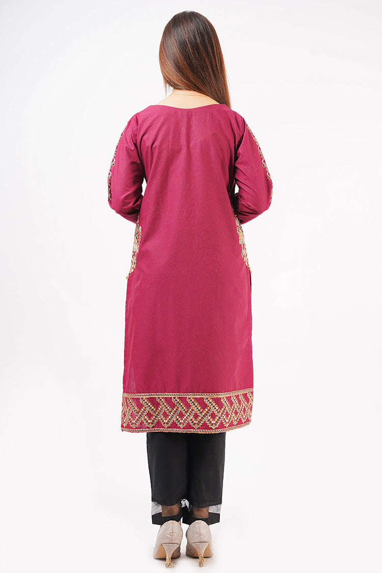 Printed Khaddar Shirt Pink