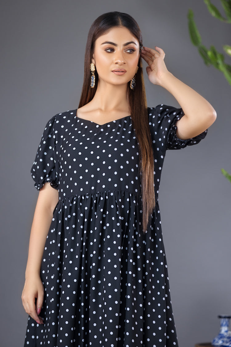 Mini Polka Dot Print Georgette Dress – Ellena